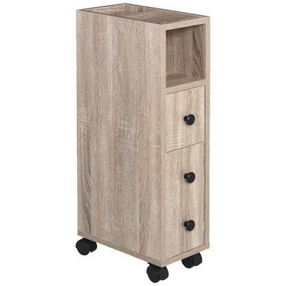 Bathroom Cabinet with Wheels Bathroom Storage Cabinet with Open Shelf Door and Drawer Space-Saving 7.1x11.8x27 inch Oak