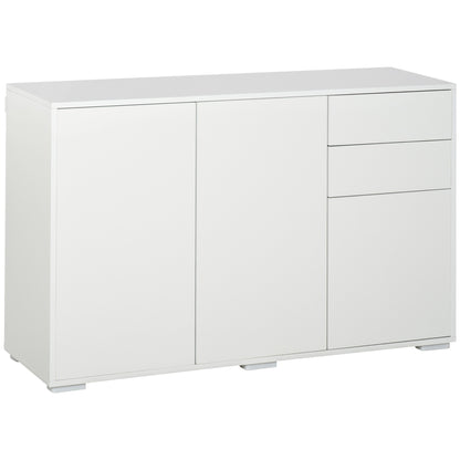 Sideboard Chest of Drawers with 2 Drawers, 3 Doors, Adjustable Shelves, Storage Cabinet Drawer Cabinet for Bedroom, Living Room 117 x 36 x 74 cm White