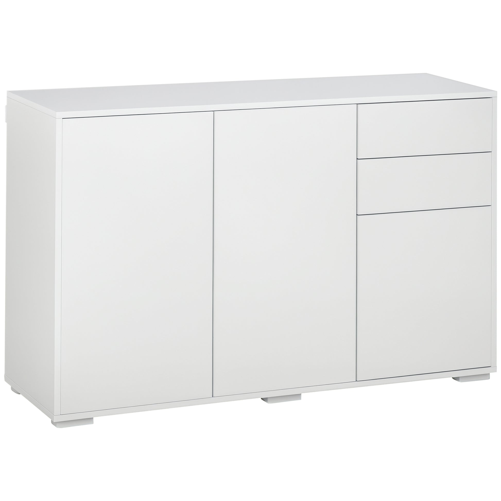 Sideboard Chest of Drawers with 2 Drawers, 3 Doors, Adjustable Shelves, Storage Cabinet Drawer Cabinet for Bedroom, Living Room 117 x 36 x 74 cm White