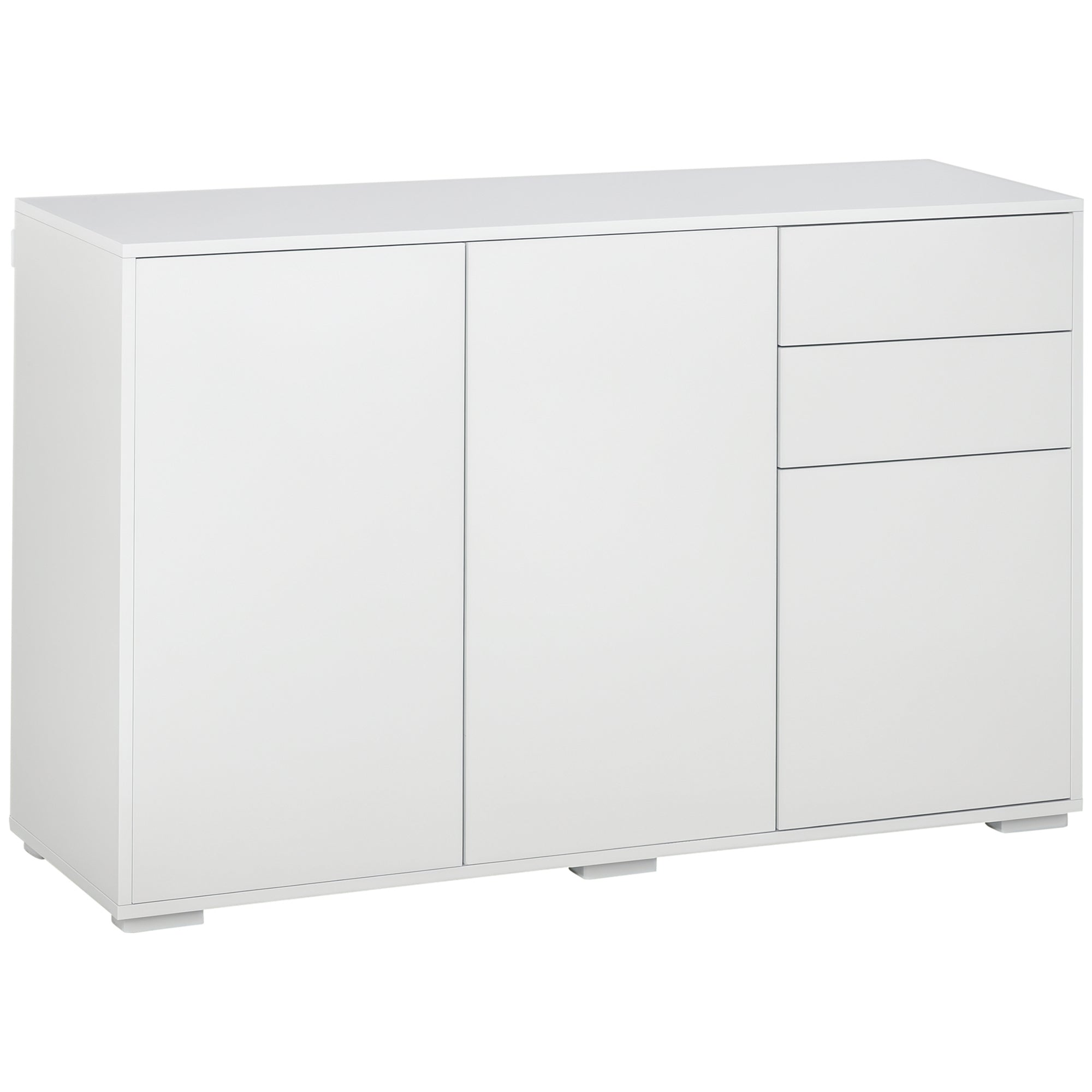 Sideboard Chest of Drawers with 2 Drawers, 3 Doors, Adjustable Shelves, Storage Cabinet Drawer Cabinet for Bedroom, Living Room 117 x 36 x 74 cm White