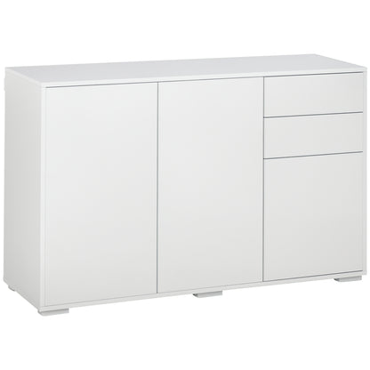 Sideboard Chest of Drawers with 2 Drawers, 3 Doors, Adjustable Shelves, Storage Cabinet Drawer Cabinet for Bedroom, Living Room 117 x 36 x 74 cm White