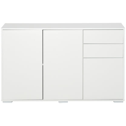 Sideboard Chest of Drawers with 2 Drawers, 3 Doors, Adjustable Shelves, Storage Cabinet Drawer Cabinet for Bedroom, Living Room 117 x 36 x 74 cm White
