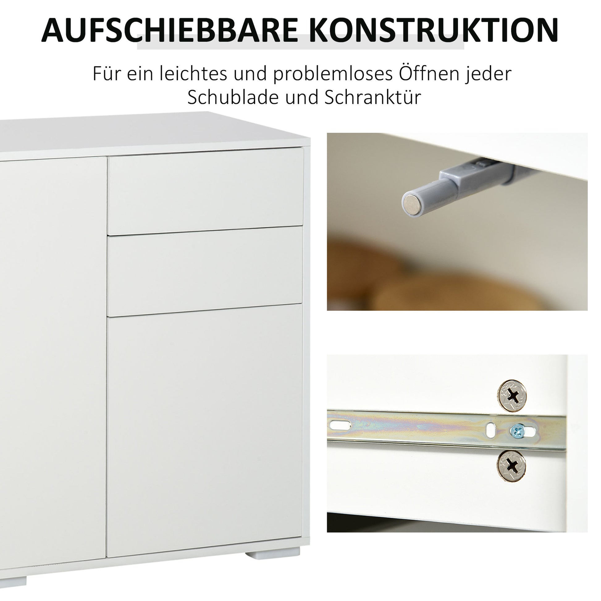 Sideboard Chest of Drawers with 2 Drawers, 3 Doors, Adjustable Shelves, Storage Cabinet Drawer Cabinet for Bedroom, Living Room 117 x 36 x 74 cm White