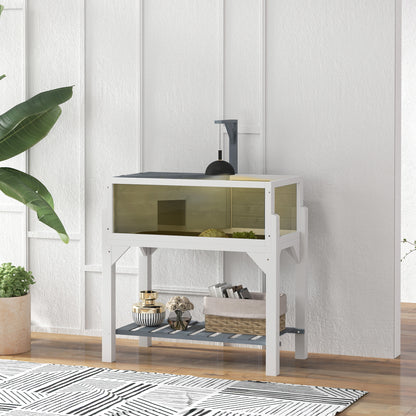 2-Zone Raised Tortoise Enclosure with Opening Top, Lamp Mount & Panoramic View – 84.5 x 47.5 x 90 cm (Gray)