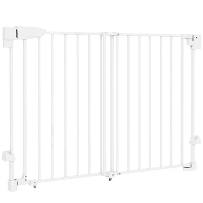 Dog Safety Gate, Adjustable 29.3–43.9 in, Pet Door for Doors & Stairs with Latch, Self-Closing, One-Hand Operation, Wall-Mounted, No-Threshold, White