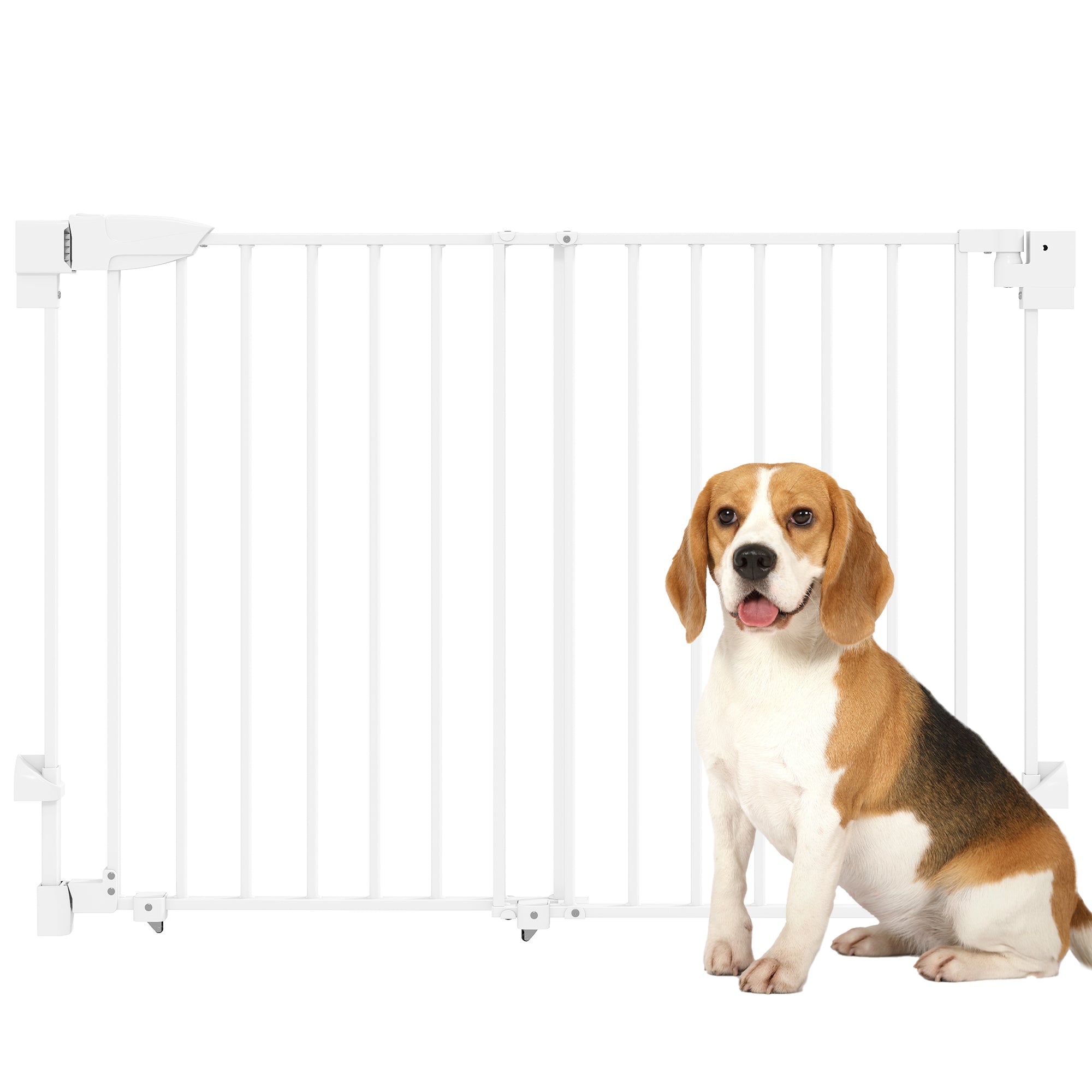 Dog Safety Gate, Adjustable 29.3–43.9 in, Pet Door for Doors & Stairs with Latch, Self-Closing, One-Hand Operation, Wall-Mounted, No-Threshold, White