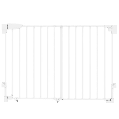 Dog Safety Gate, Adjustable 29.3–43.9 in, Pet Door for Doors & Stairs with Latch, Self-Closing, One-Hand Operation, Wall-Mounted, No-Threshold, White