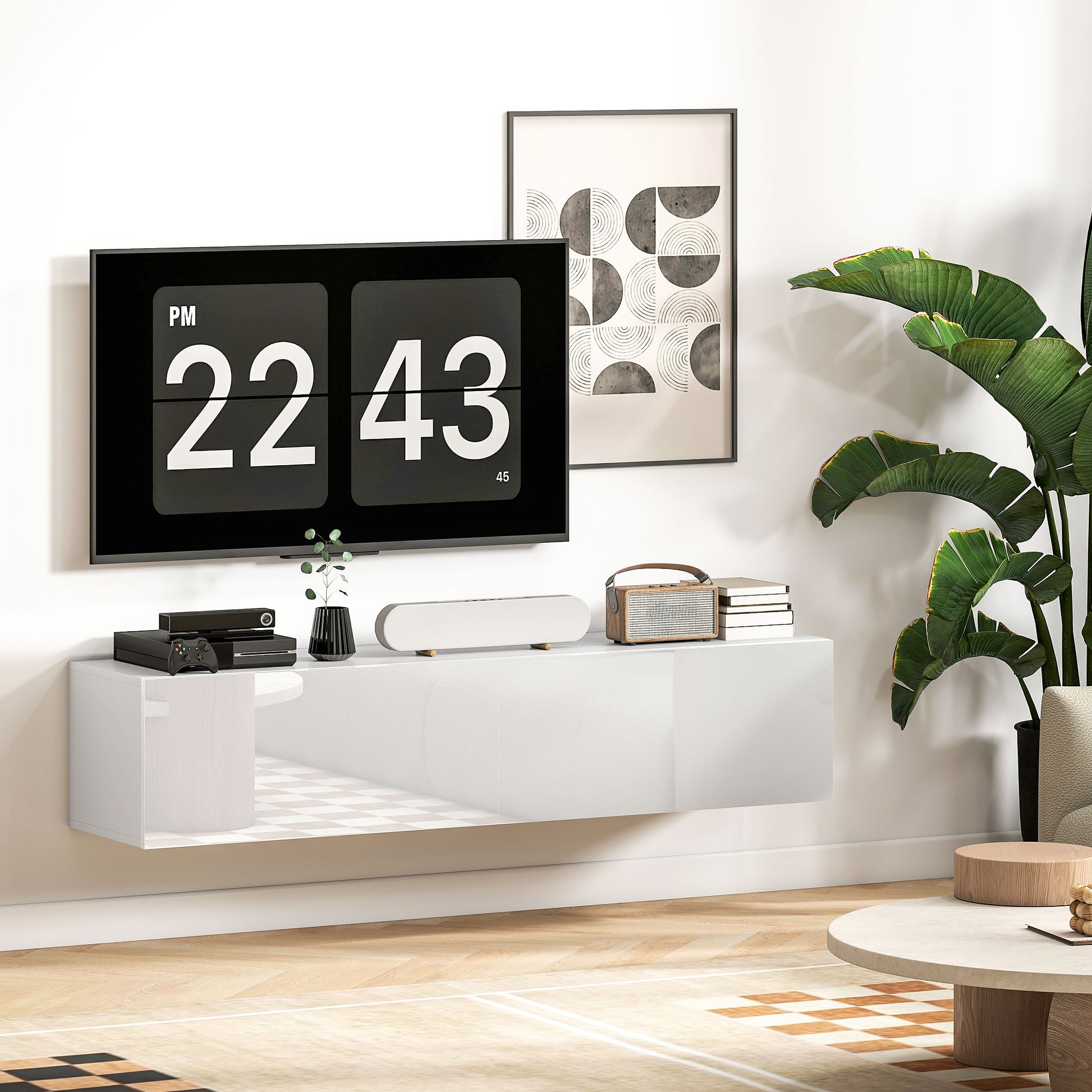 TV cabinet hanging TV board 140 cm for TVs up to 65 inches lowboard TV table with storage TV cabinet for living room high gloss white