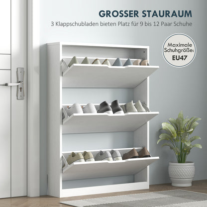 Shoe Cabinet with 3 Flaps, Shoe Rack, Shoe Cupboard for 9-12 Pairs of Shoes 80 x 17 x 108 cm, White