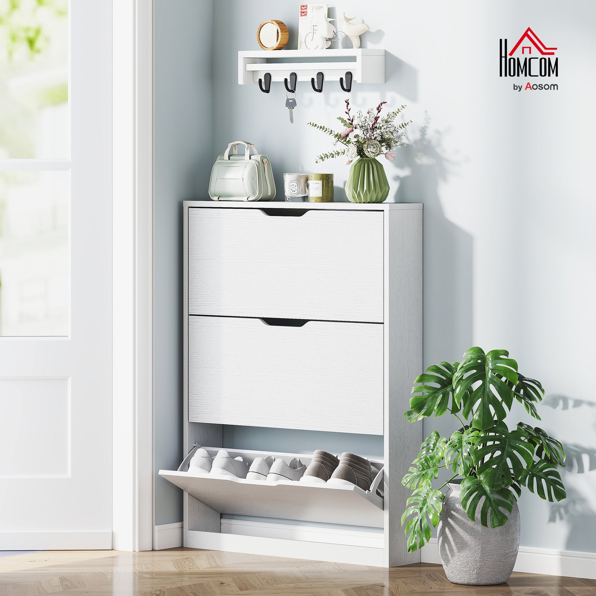 Shoe Cabinet with 3 Flaps, Shoe Rack, Shoe Cupboard for 9-12 Pairs of Shoes 80 x 17 x 108 cm, White
