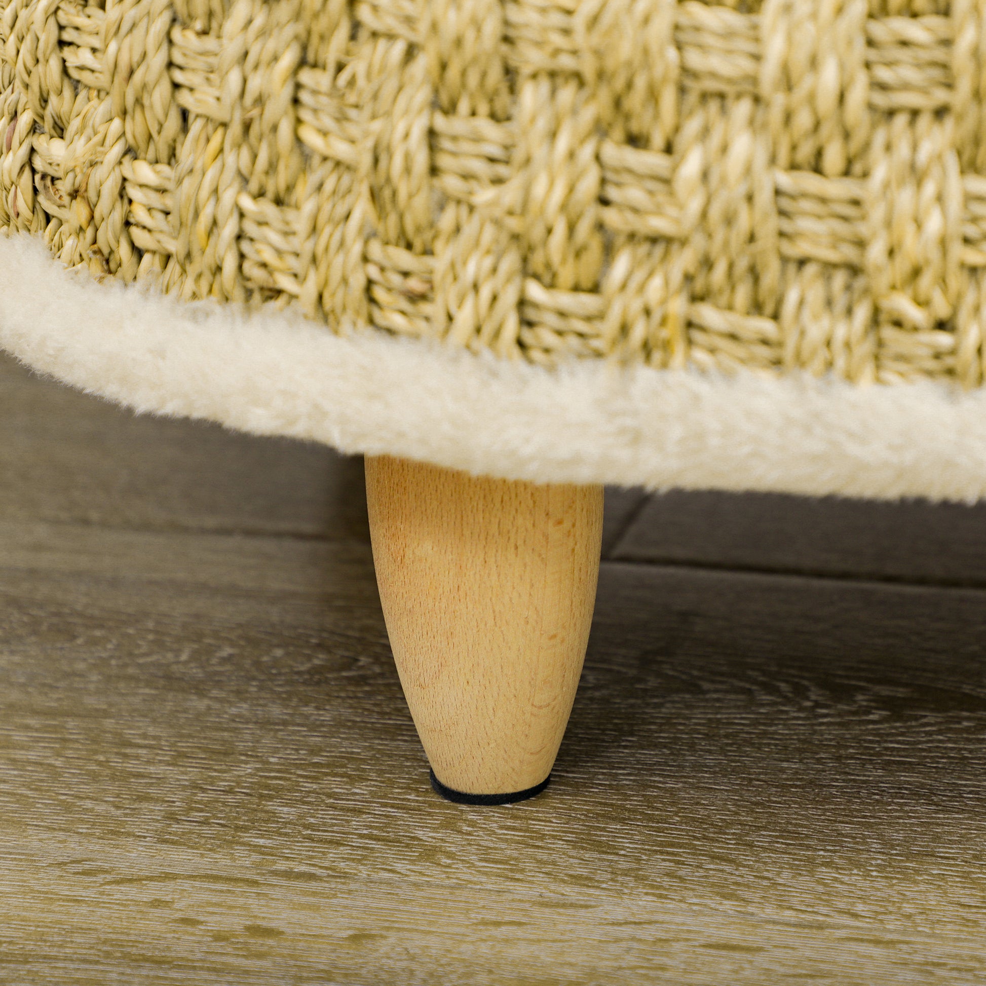 Elevated Pet Sofa, Luxury Cat Sofa with Washable Cushion, Pet Bed Dog Lounge with Seagrass Rope and Wooden Legs, Dog Couch, Round, Indoor, Beige+Khaki, 48 x 48 x 24.5 cm