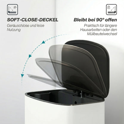 50L Kitchen Step Trash Can – Stay-Open & Soft-Close Lid, Pedal Bin, Stainless Steel, Cream White, 17.8 x 14.4 x 24.6 in