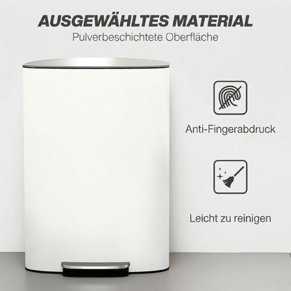 50L Kitchen Step Trash Can – Stay-Open & Soft-Close Lid, Pedal Bin, Stainless Steel, Cream White, 17.8 x 14.4 x 24.6 in