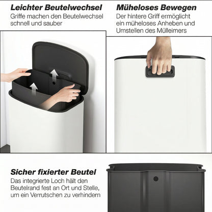 50L Kitchen Step Trash Can – Stay-Open & Soft-Close Lid, Pedal Bin, Stainless Steel, Cream White, 17.8 x 14.4 x 24.6 in