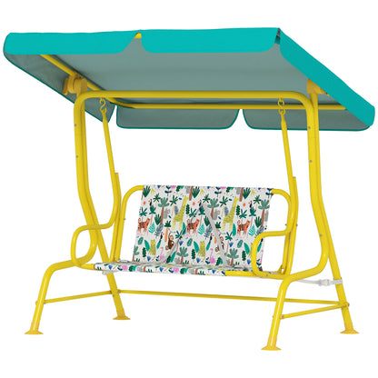 Kids' Patio Swing, 2-Seater Children's Swing with Adjustable Canopy, Safety Belts — Garden/Patio Swing Bench for Ages 3–6, Up to 132 lb, Green