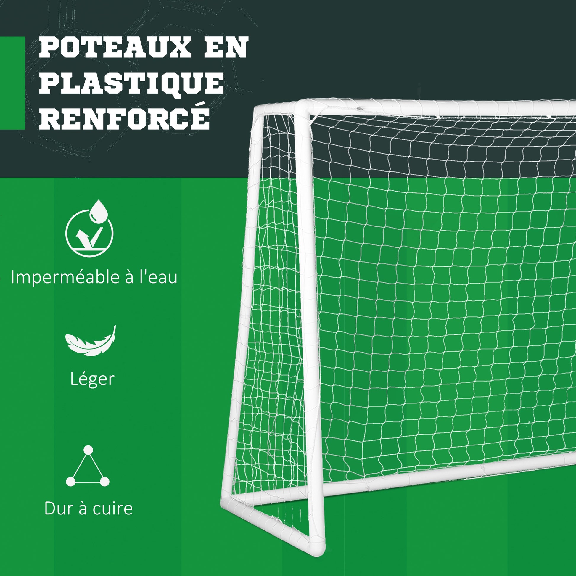 SPORTNOW PVC Soccer Goal Training Goal Football Net - ground stakes included - dim. 180L x 92W x 124H cm white
