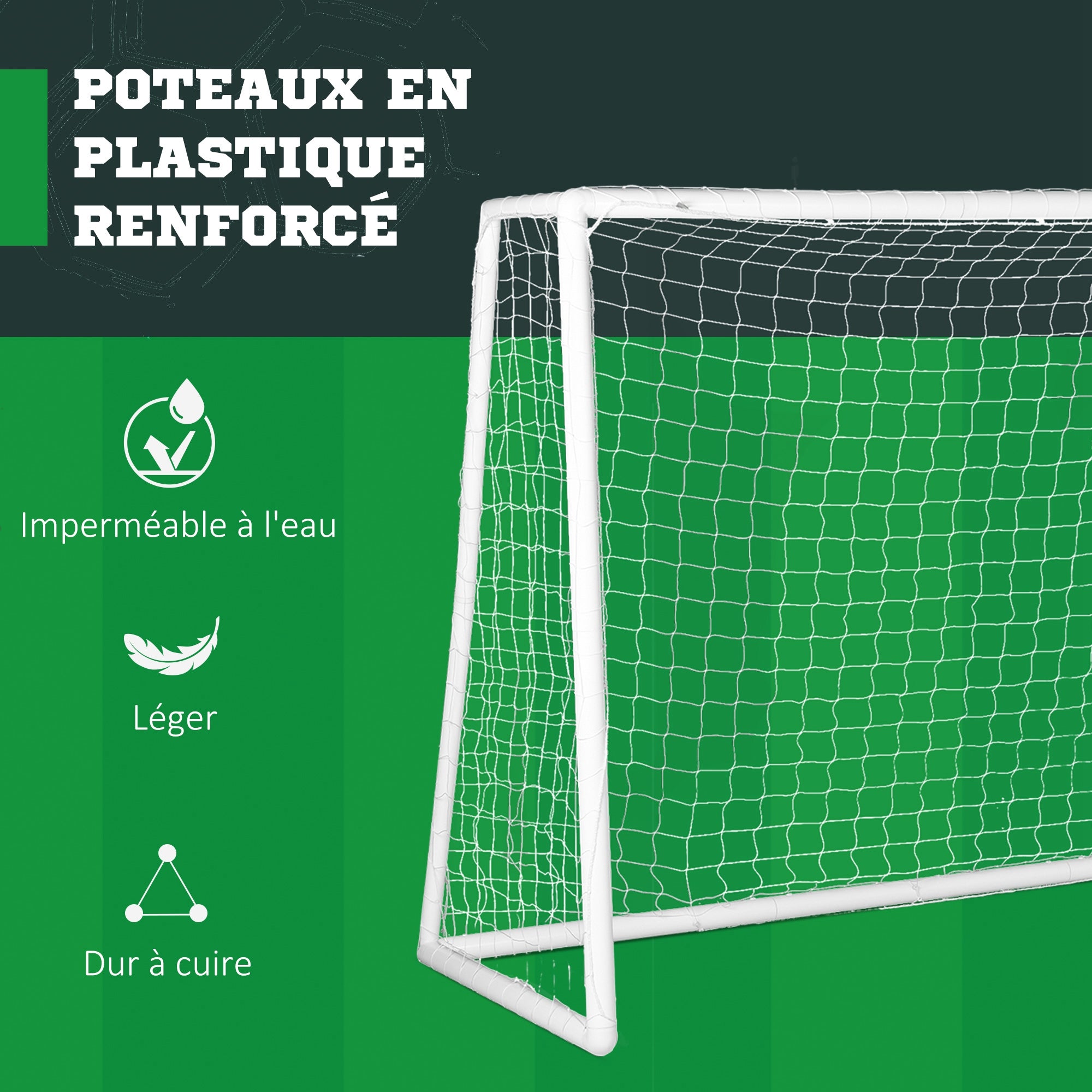 SPORTNOW PVC Soccer Goal Training Goal Football Net - ground stakes included - dim. 180L x 92W x 124H cm white