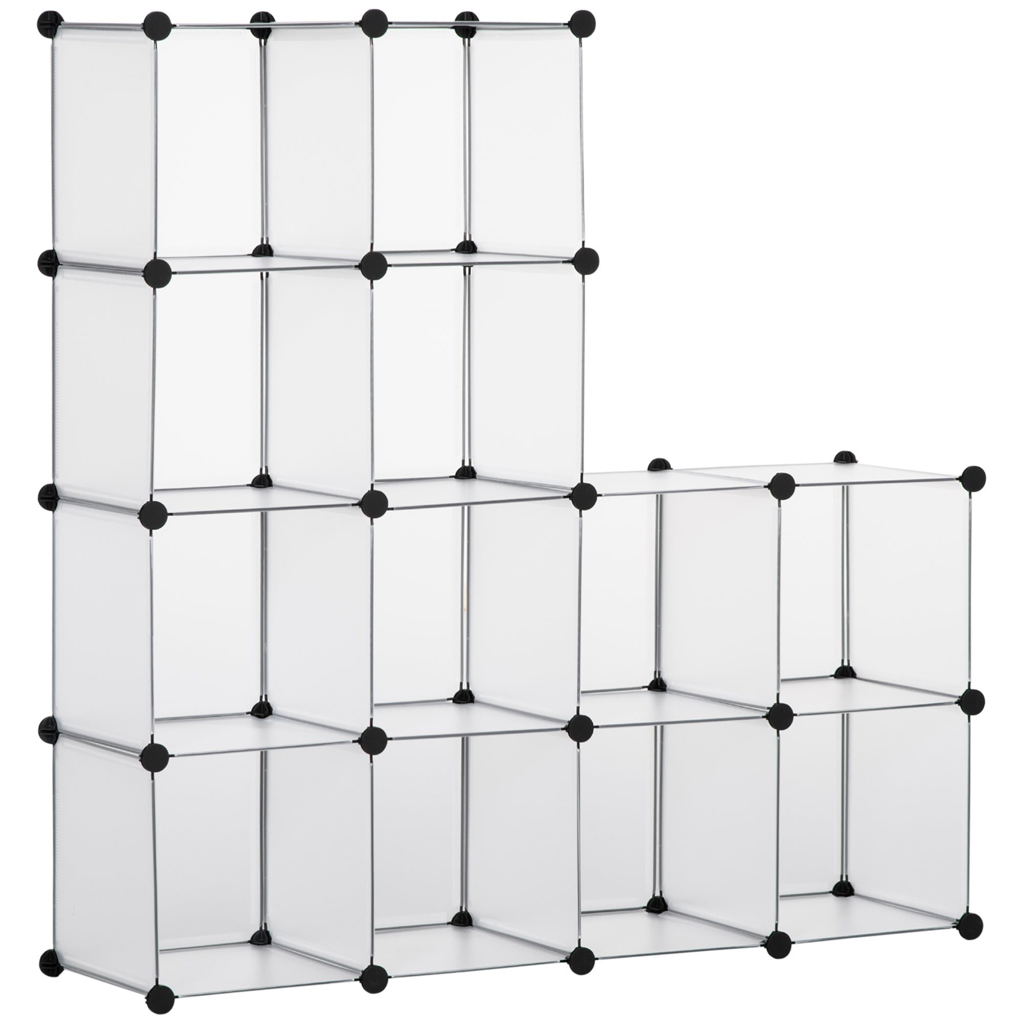 DIY modular shelf system with 16 cubes stackable DIY cube shelf wardrobe storage shelf standing shelf shoe shelf made of plastic steel White 125 x 32 x 125 cm