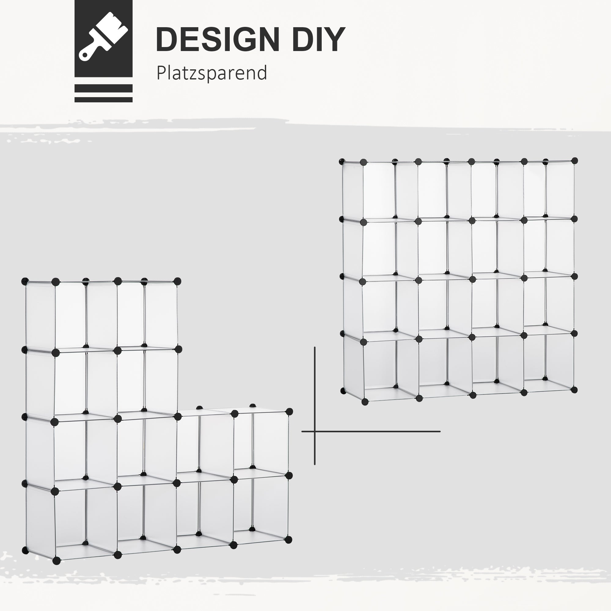 DIY modular shelf system with 16 cubes stackable DIY cube shelf wardrobe storage shelf standing shelf shoe shelf made of plastic steel White 125 x 32 x 125 cm
