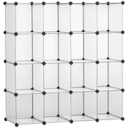 DIY modular shelf system with 16 cubes stackable DIY cube shelf wardrobe storage shelf standing shelf shoe shelf made of plastic steel White 125 x 32 x 125 cm