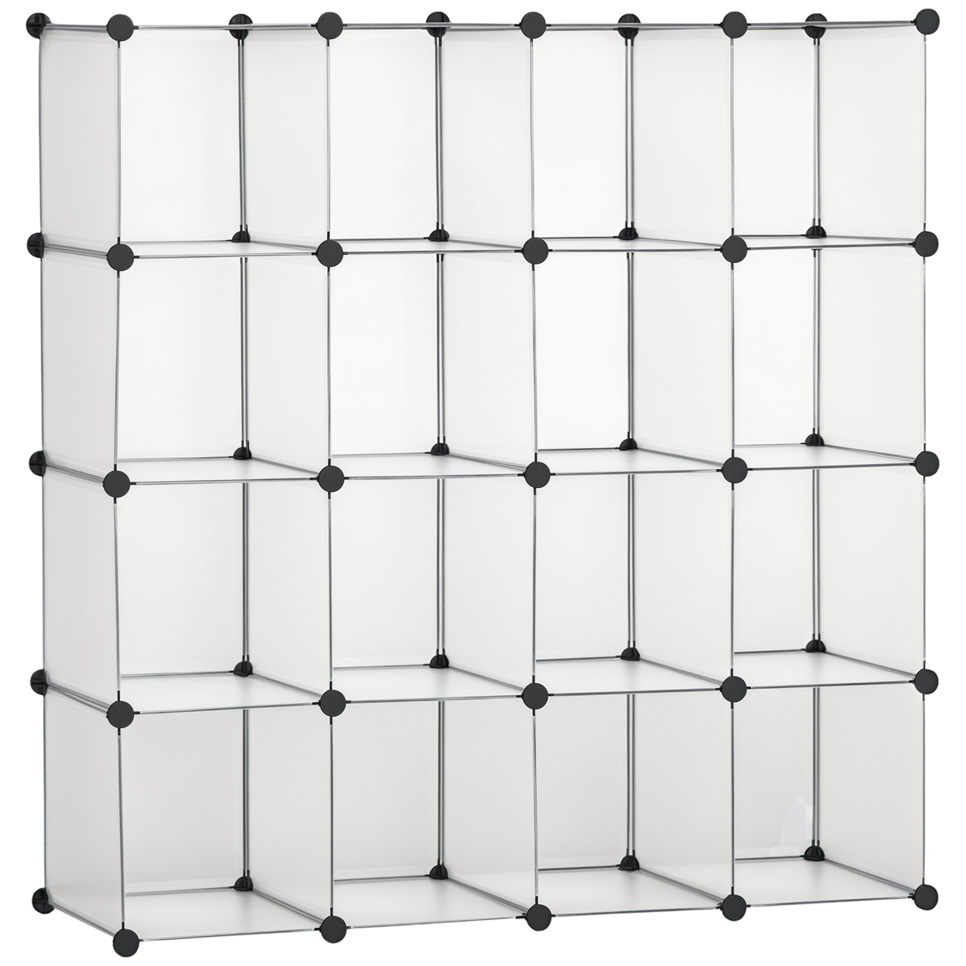 DIY modular shelf system with 16 cubes stackable DIY cube shelf wardrobe storage shelf standing shelf shoe shelf made of plastic steel White 125 x 32 x 125 cm