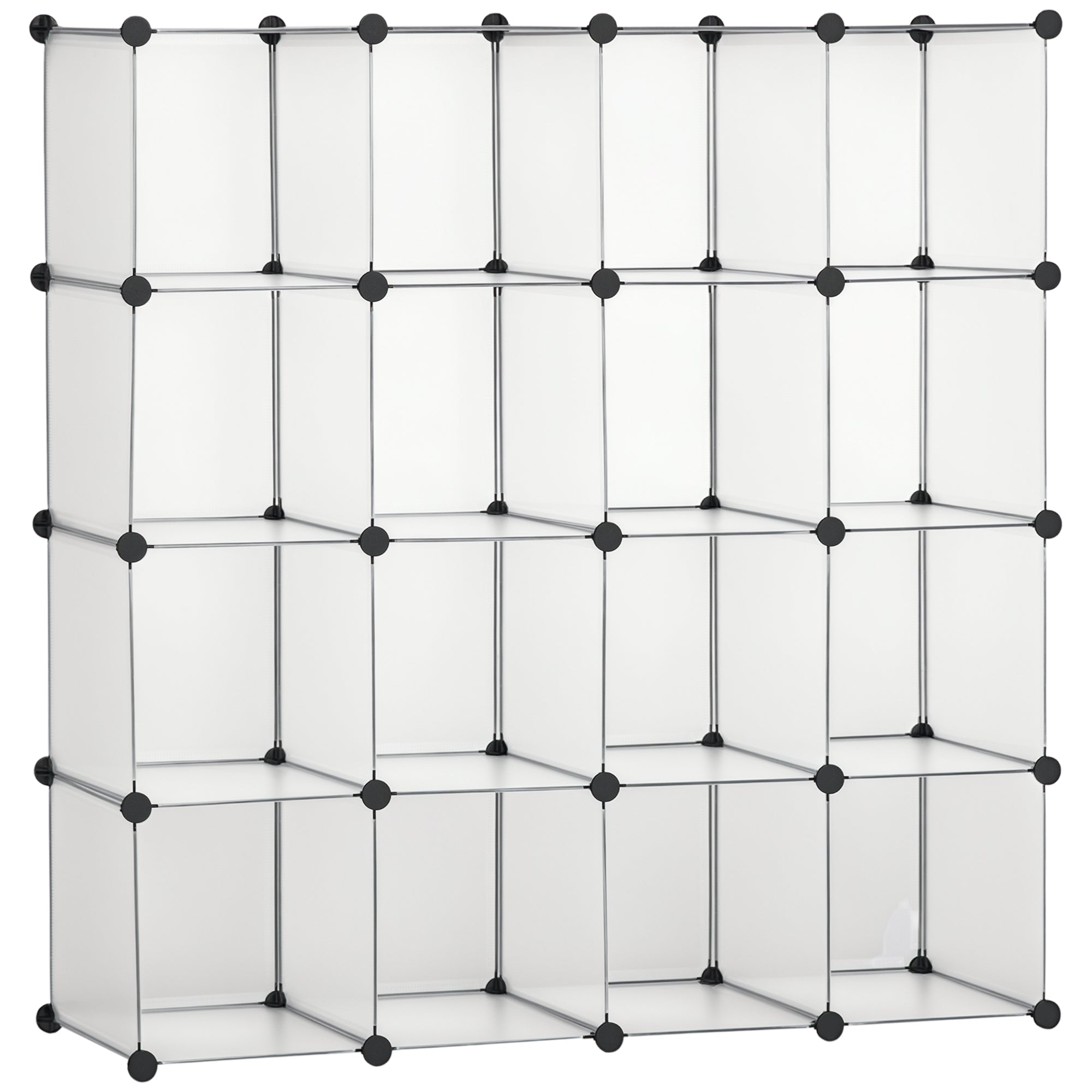 DIY modular shelf system with 16 cubes stackable DIY cube shelf wardrobe storage shelf standing shelf shoe shelf made of plastic steel White 125 x 32 x 125 cm