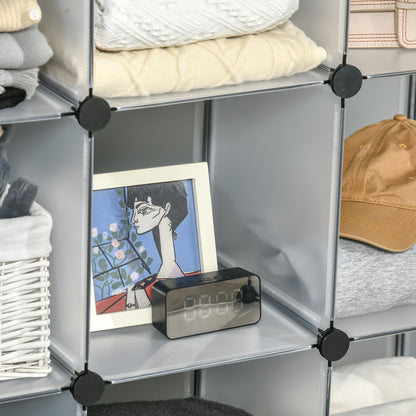 DIY modular shelf system with 16 cubes stackable DIY cube shelf wardrobe storage shelf standing shelf shoe shelf made of plastic steel White 125 x 32 x 125 cm