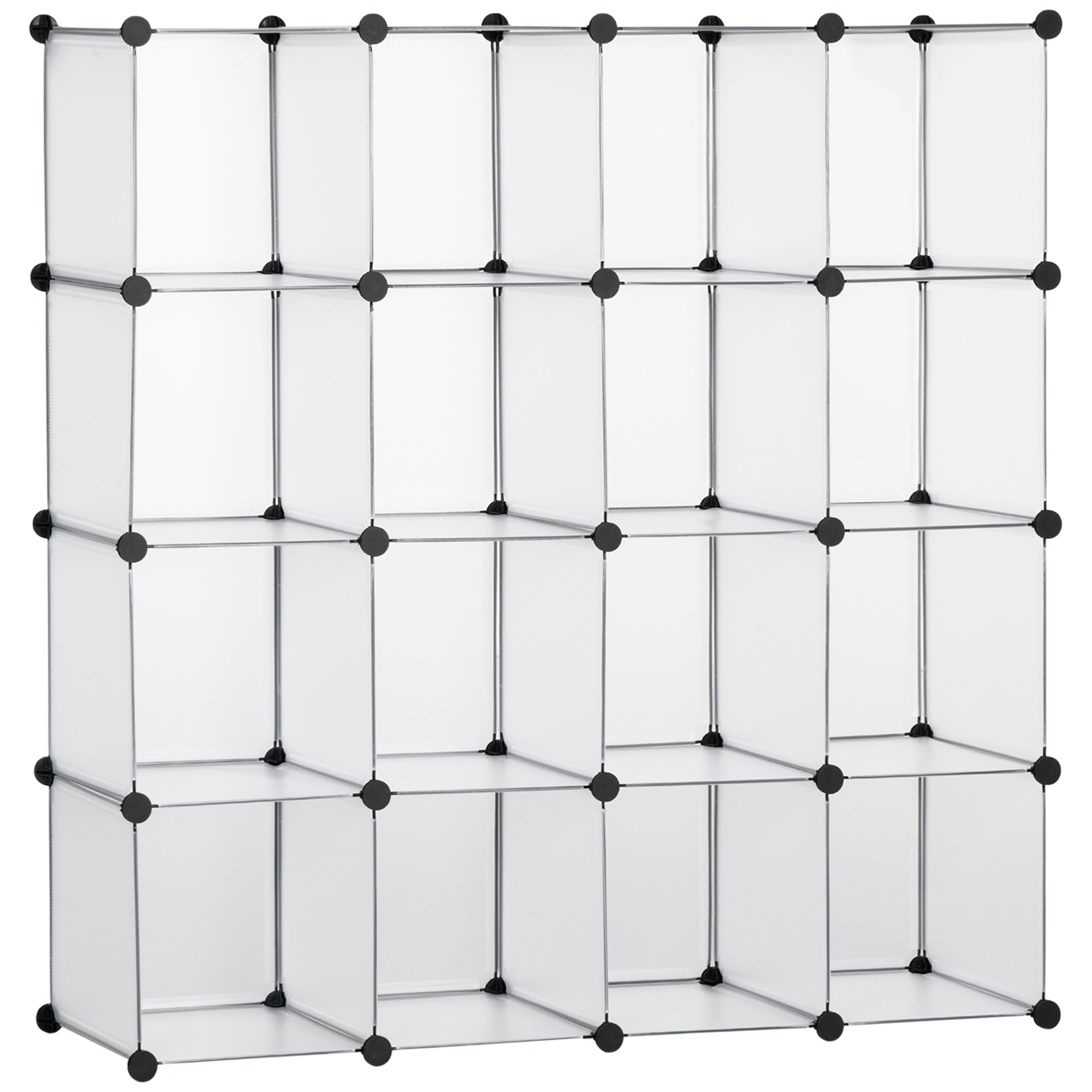 DIY modular shelf system with 16 cubes stackable DIY cube shelf wardrobe storage shelf standing shelf shoe shelf made of plastic steel White 125 x 32 x 125 cm