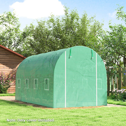 Greenhouse Cover 4 x 2 m (13.1 x 6.6 ft) — Waterproof PE Tunnel Tarp with Zipper Door, 8 Windows, UV Protection, Tear-Resistant (Green)