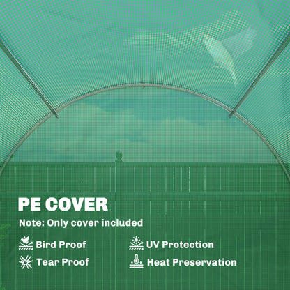 Greenhouse Cover 4 x 2 m (13.1 x 6.6 ft) — Waterproof PE Tunnel Tarp with Zipper Door, 8 Windows, UV Protection, Tear-Resistant (Green)