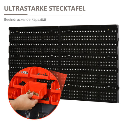 Storage System Wall Shelf 37.5 x 63 cm, Visible Storage Boxes, 30pcs. Boxes in 2 Sizes, Tool Holders, Workshop Wall Shelf for Screws, Workshop