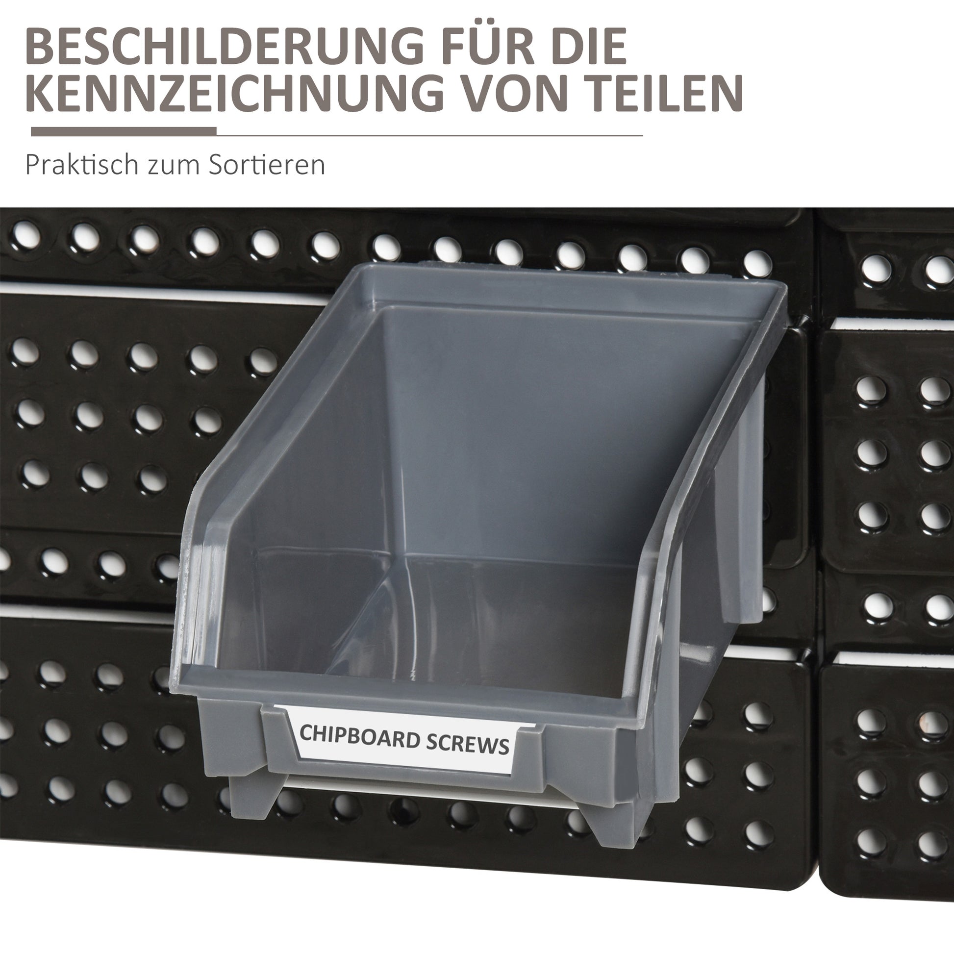 Storage System Wall Shelf 37.5 x 63 cm, Visible Storage Boxes, 30pcs. Boxes in 2 Sizes, Tool Holders, Workshop Wall Shelf for Screws, Workshop