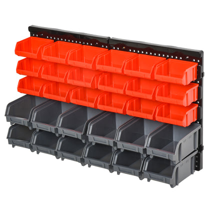 Storage System Wall Shelf 37.5 x 63 cm, Visible Storage Boxes, 30pcs. Boxes in 2 Sizes, Tool Holders, Workshop Wall Shelf for Screws, Workshop