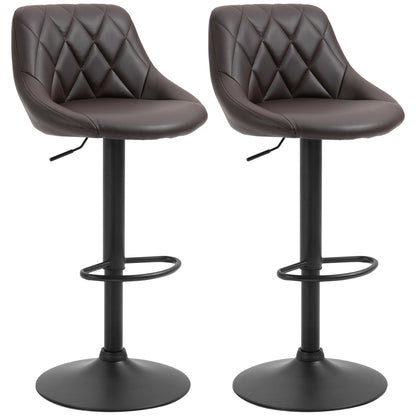 Set of 2 Bar Stools, Adjustable Height with Metal Base and Faux Leather Seat, Modern Stools with Backrest and Footrest, 46x48x83-104 cm, Brown and Black
