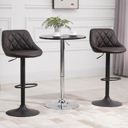 Set of 2 Bar Stools, Adjustable Height with Metal Base and Faux Leather Seat, Modern Stools with Backrest and Footrest, 46x48x83-104 cm, Brown and Black