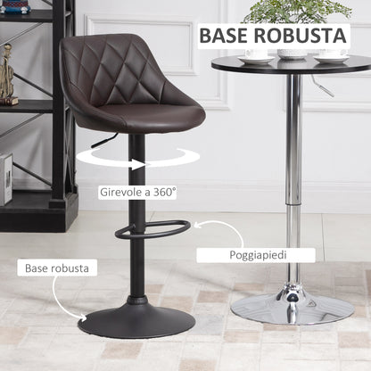 Set of 2 Bar Stools, Adjustable Height with Metal Base and Faux Leather Seat, Modern Stools with Backrest and Footrest, 46x48x83-104 cm, Brown and Black