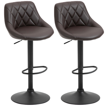 Set of 2 Bar Stools, Adjustable Height with Metal Base and Faux Leather Seat, Modern Stools with Backrest and Footrest, 46x48x83-104 cm, Brown and Black