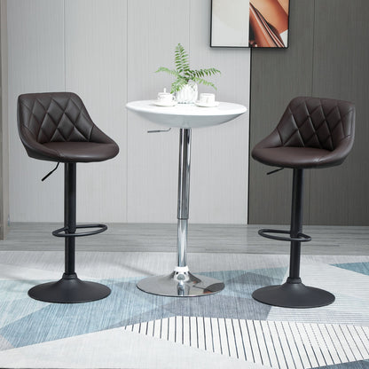 Set of 2 Bar Stools, Adjustable Height with Metal Base and Faux Leather Seat, Modern Stools with Backrest and Footrest, 46x48x83-104 cm, Brown and Black