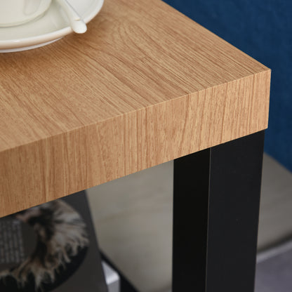 Wheeled Side Table with Open Shelf End Table for Sofa Living Room Bedroom 40x40x40 cm Black and Natural