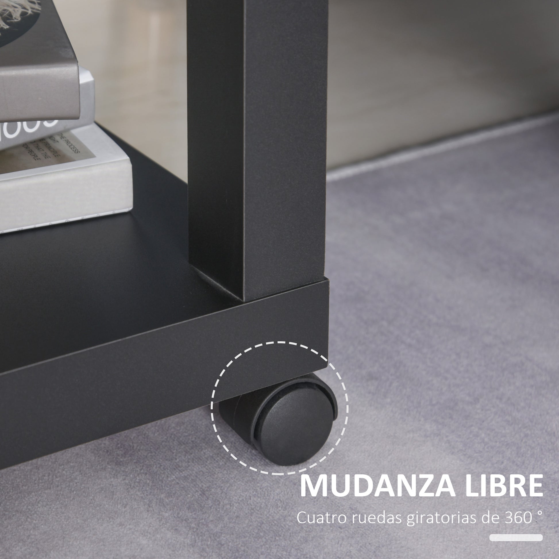 Wheeled Side Table with Open Shelf End Table for Sofa Living Room Bedroom 40x40x40 cm Black and Natural