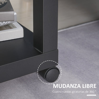 Wheeled Side Table with Open Shelf End Table for Sofa Living Room Bedroom 40x40x40 cm Black and Natural