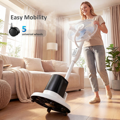 90W Silent Misting Pedestal Fan, 50.4 in Stand, 70° Oscillation, 3 Speeds & 3 Modes, 3.5L Tank, Remote, 8-Hour Timer, for Home & Office, White