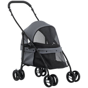 Foldable Pet Stroller for Small Dogs with Mesh Windows Washable Cushion Safety Straps and Steel Frame Load 15 kg Gray