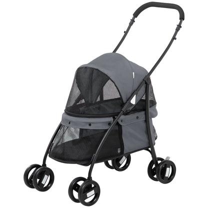 Foldable Pet Stroller for Small Dogs with Mesh Windows Washable Cushion Safety Straps and Steel Frame Load 15 kg Gray