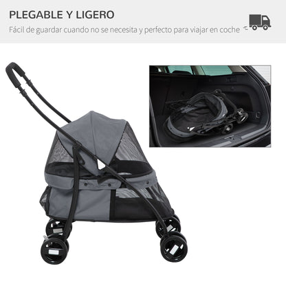 Foldable Pet Stroller for Small Dogs with Mesh Windows Washable Cushion Safety Straps and Steel Frame Load 15 kg Gray