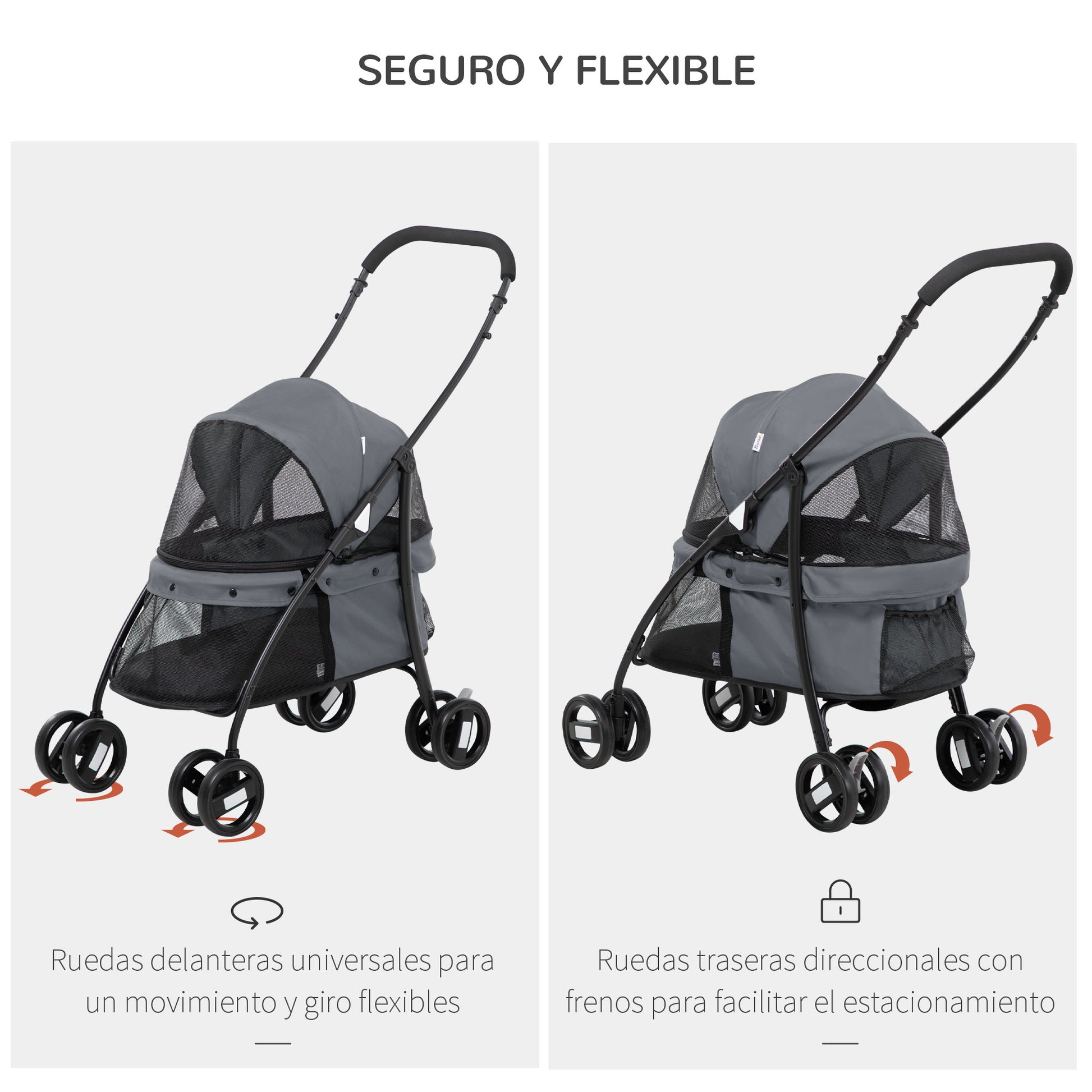 Foldable Pet Stroller for Small Dogs with Mesh Windows Washable Cushion Safety Straps and Steel Frame Load 15 kg Gray