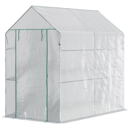 Garden Greenhouse with 4 Shelves Roll-Up Door PE Cover 140g/m² and Steel Frame for Crops Plants Pots Flowers 120x186x190 cm White