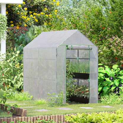 Garden Greenhouse with 4 Shelves Roll-Up Door PE Cover 140g/m² and Steel Frame for Crops Plants Pots Flowers 120x186x190 cm White