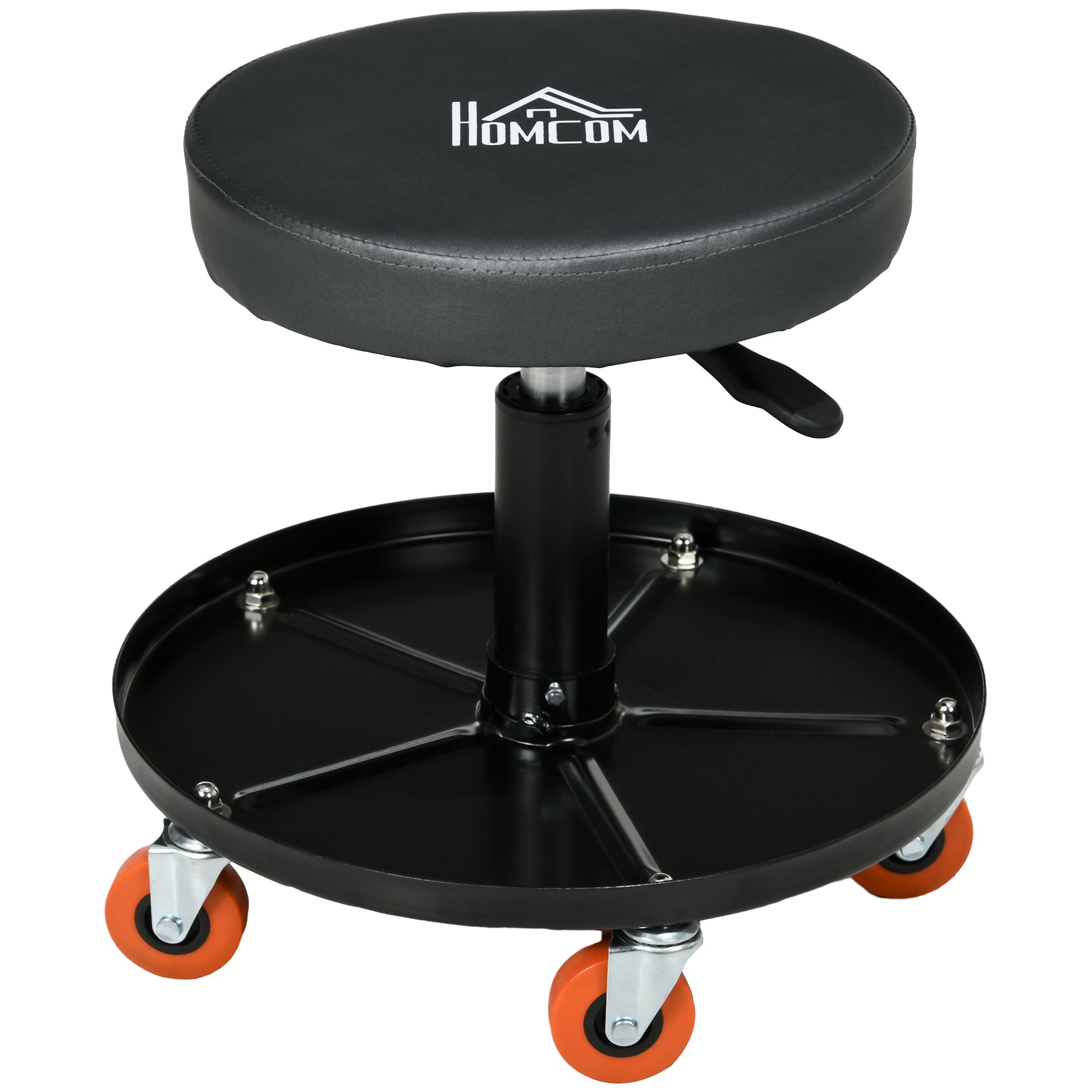 Mechanic Stool, Workshop Servant, Swivel Seat, Adjustable Height, Rolling Workshop Stool with 100kg Tray for Garage and Automotive Repair, Black