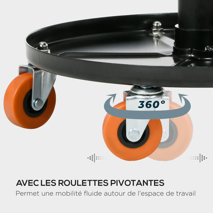 Mechanic Stool, Workshop Servant, Swivel Seat, Adjustable Height, Rolling Workshop Stool with 100kg Tray for Garage and Automotive Repair, Black